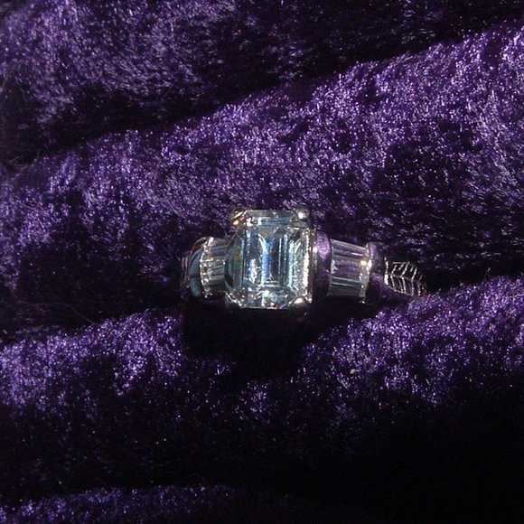 Emerald Cut Cz Engagement Ring Engraved Sides - Picture 5 of 8